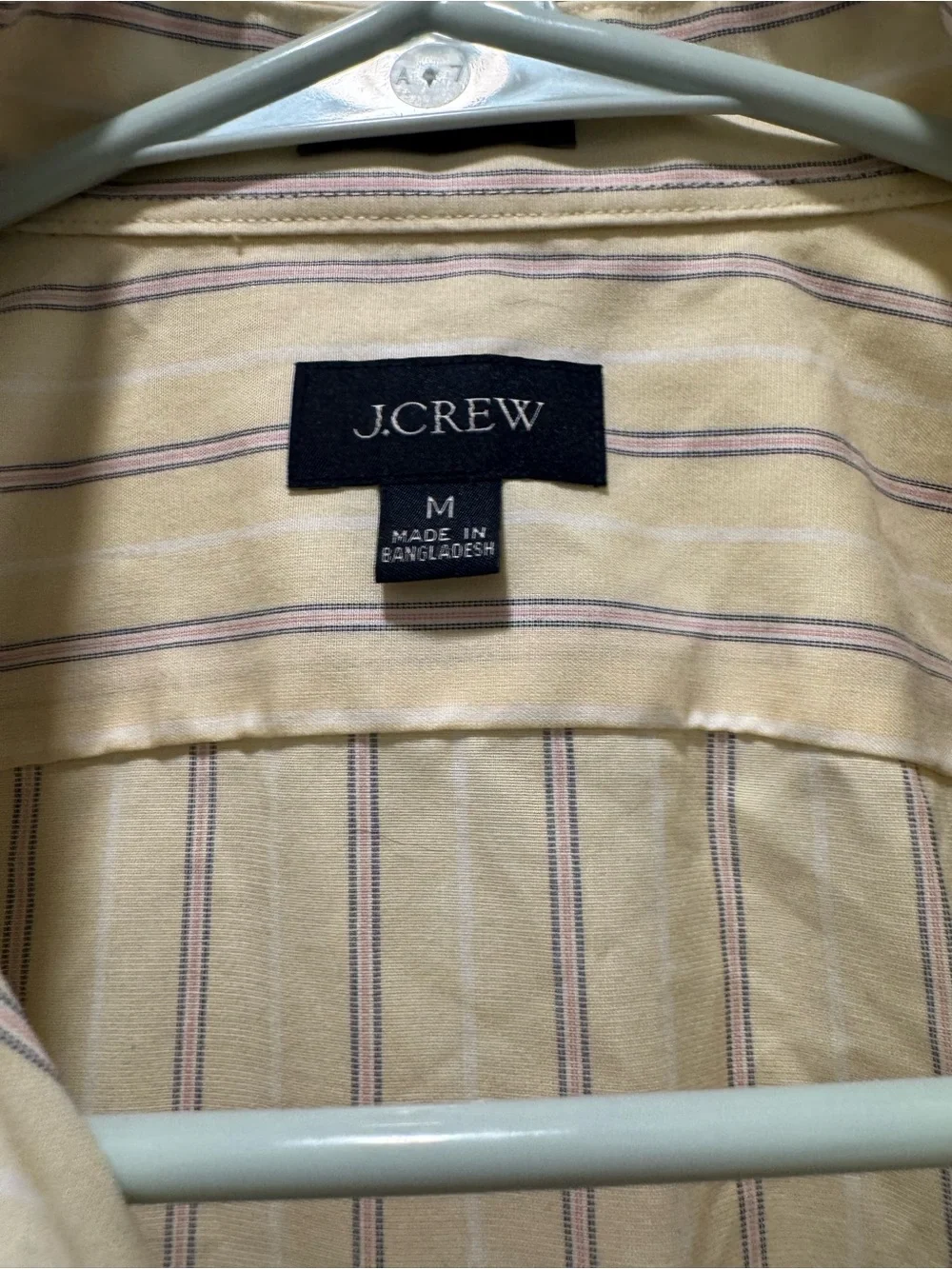 J. Crew Men's Cream Button-Down Shirt with Subtle Purple Stripes